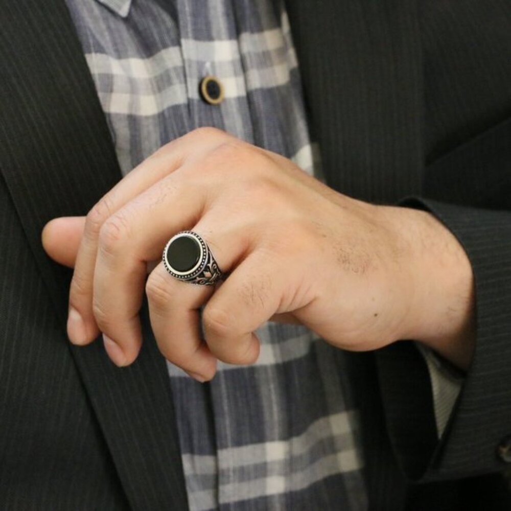 925 Sterling Silver Men's Ring Natural  Black Onyx - Picture 4 of 6